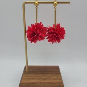 J Crew Red Fabric Puff Earrings